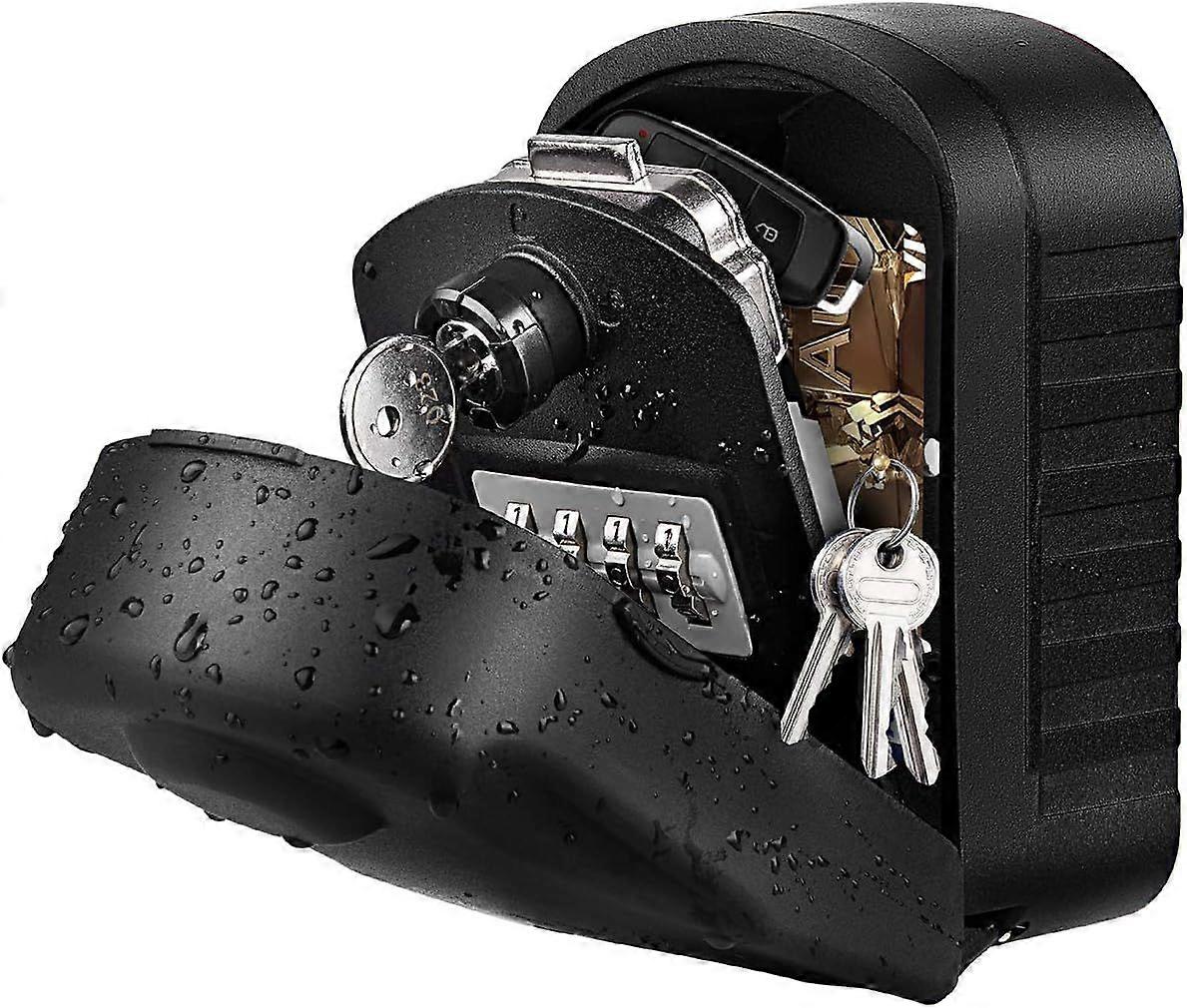 Secure Key Box Large Key Box with Code & Emergency Keys, Wall-Mounted Key Box with Outdoor Protective Cover(Black)