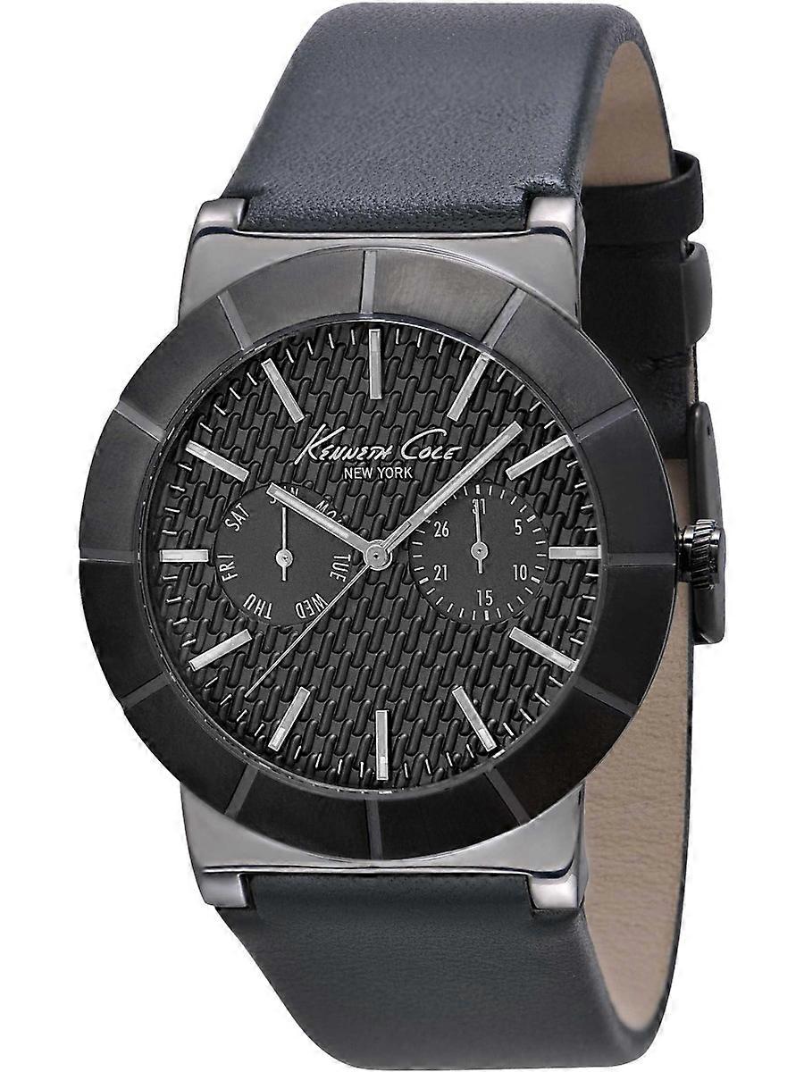 Kenneth Cole Schwarz Echtes Leder IKC1929 Herrenuhr