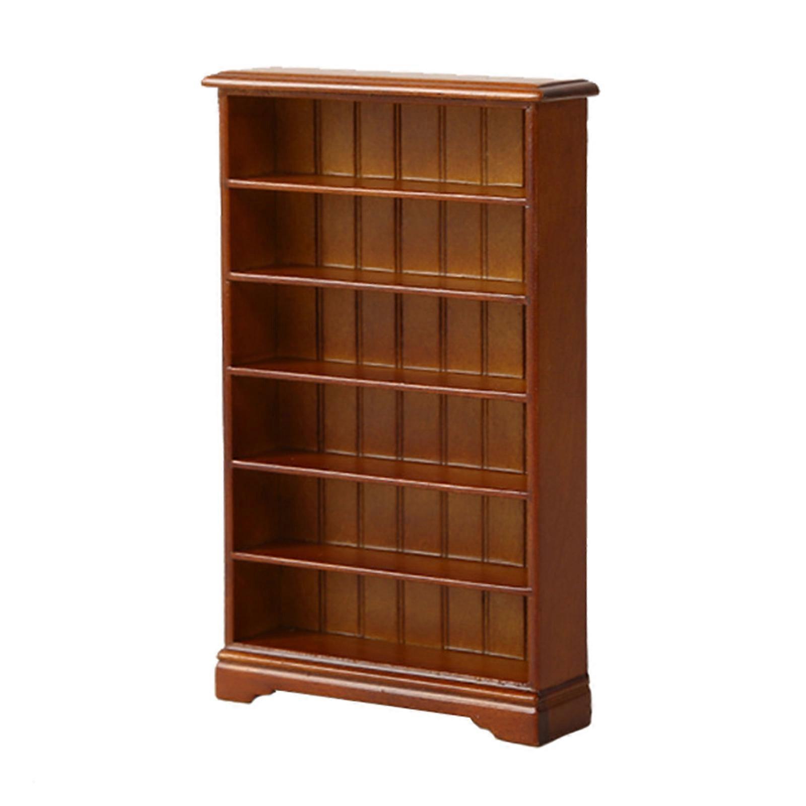 6 Tiers Miniature Bookcase Model for 1:12 Scale Dollhouses Decors Small Wooden Bookshelf Display Rack Furniture Ornament  walnut color