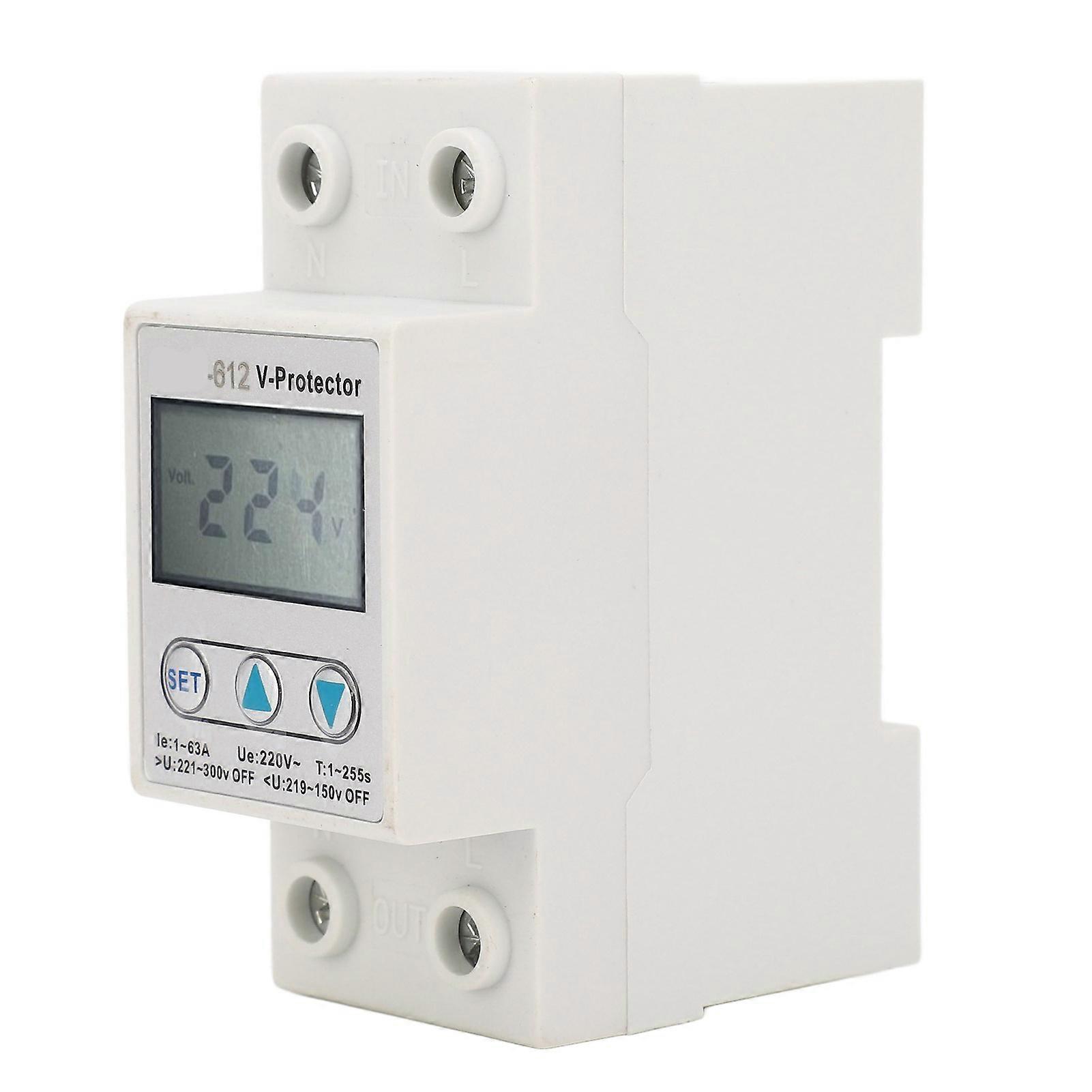2P Protective Device LCD Self Recovery Over Under Voltage Protector Automatic Reset Switch AC220V 63A
