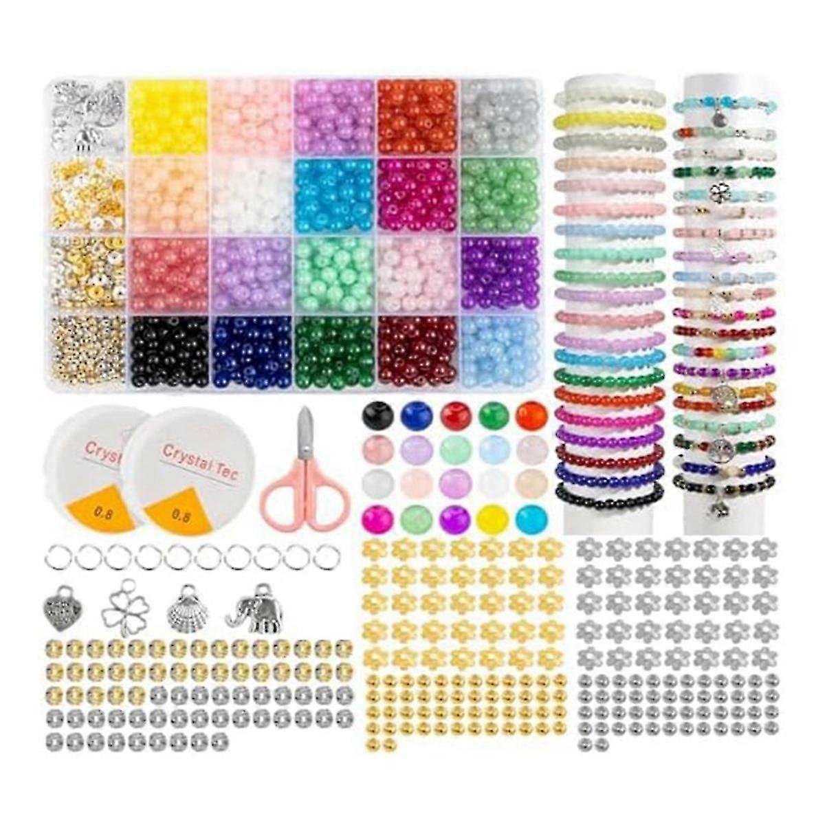 Pulseira de contas de vidro que faz kit, Craft DIY Kit com cordão elástico, joias, anel, meninas com idade entre 6-12