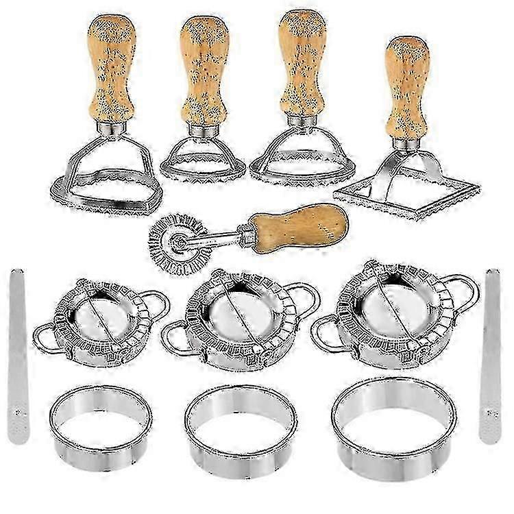 13-Piece Ravioli and Dumpling Maker Set with Stainless Steel Molds and Cutters for Baking and Cooking