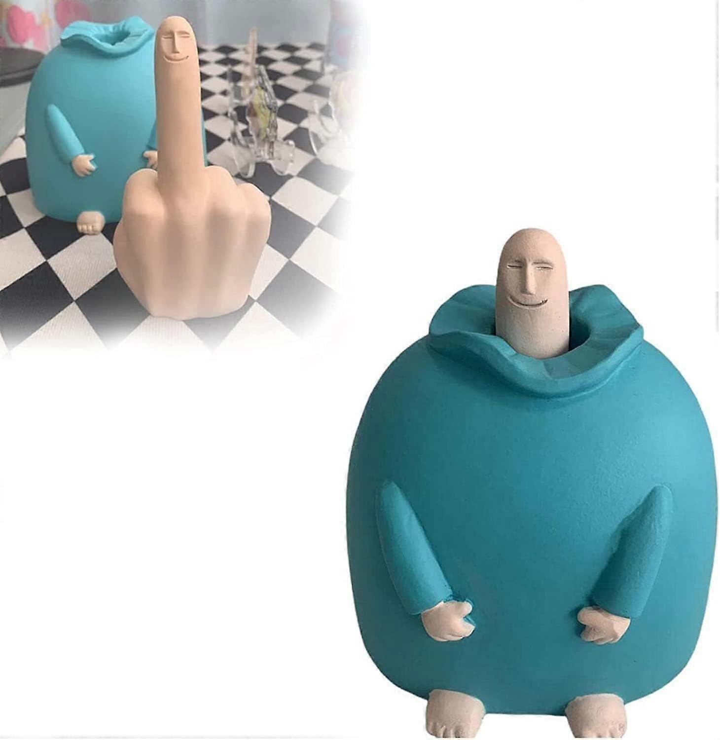 Funny Smiling Middle Finger Statue Ornaments, Novelty Resin Finger Man Sculpture Decorations, Quirky Middle Finger Hand Statue for Table Shelf Office 