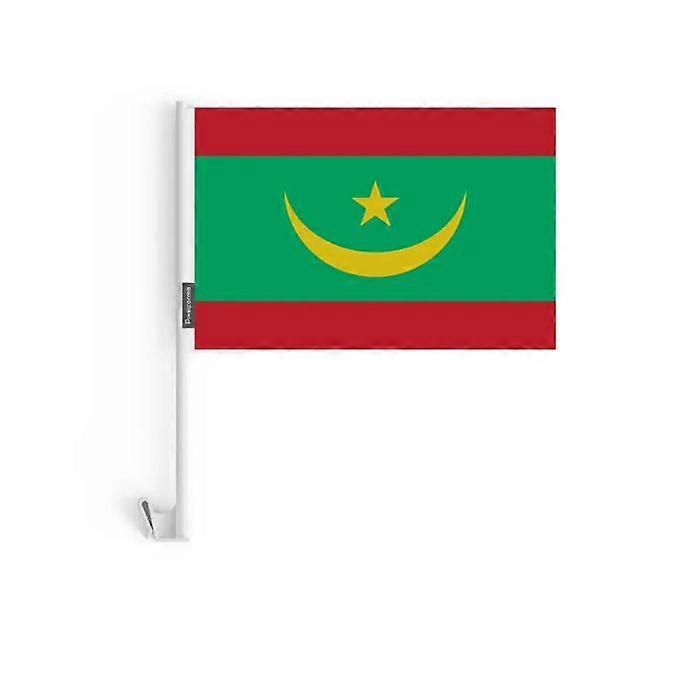 Mauritania Car Flag – 14 x 21 cm – Polyester Fabric – Window Attachment – 10 pieces