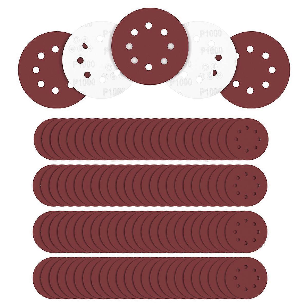 100PCS 5 Inch 8 Holes Hook and Loop Sanding Disc Sandpaper