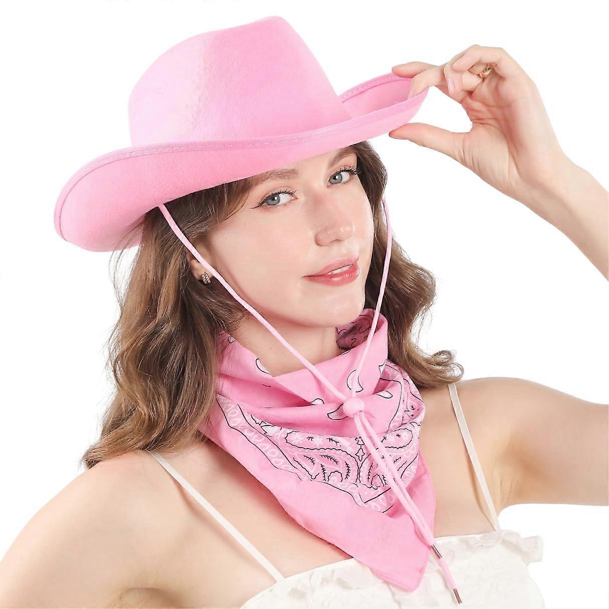 Pink Cowgirl Hat With Bandana For Women And Teen Girls Pink