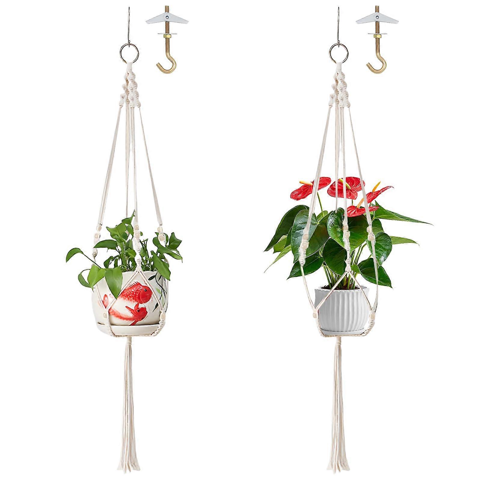 Pack of 2 HandWoven Hanging Baskets with Ceiling 2 Hooks for Balconies, Study, Bathroom