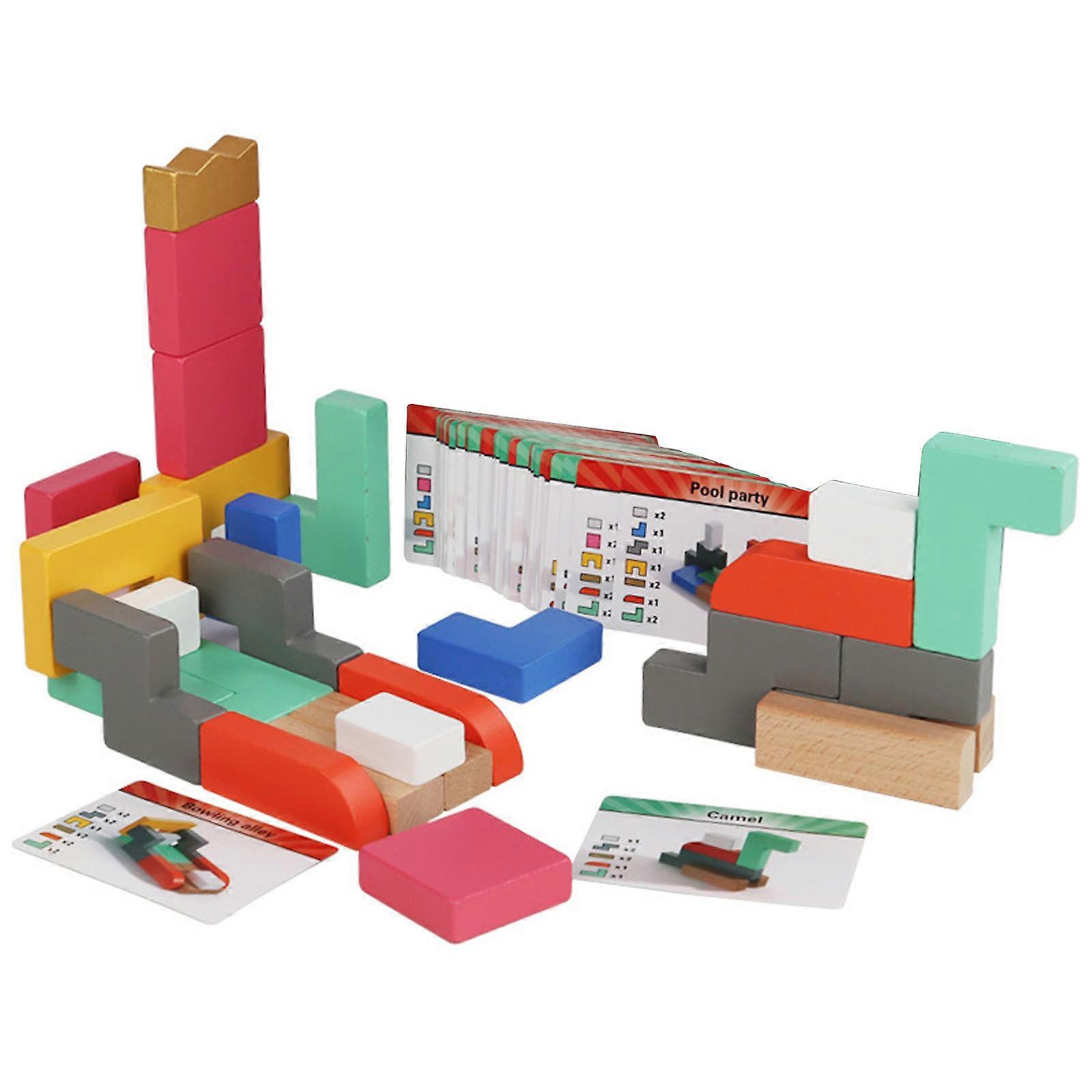 Building Set for Toddler Rainbow Puzzle Toy Intelligence Jigsaw Wooden Building Block Toy for Child 3 4 Birthday Gift