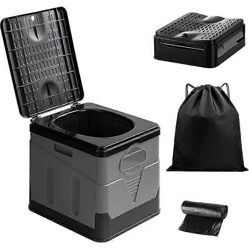 Portable Toilet Camping 20L Hygiene Hiking WC Foldable Toilet Max Load 150KG - Black - AIPAIDE