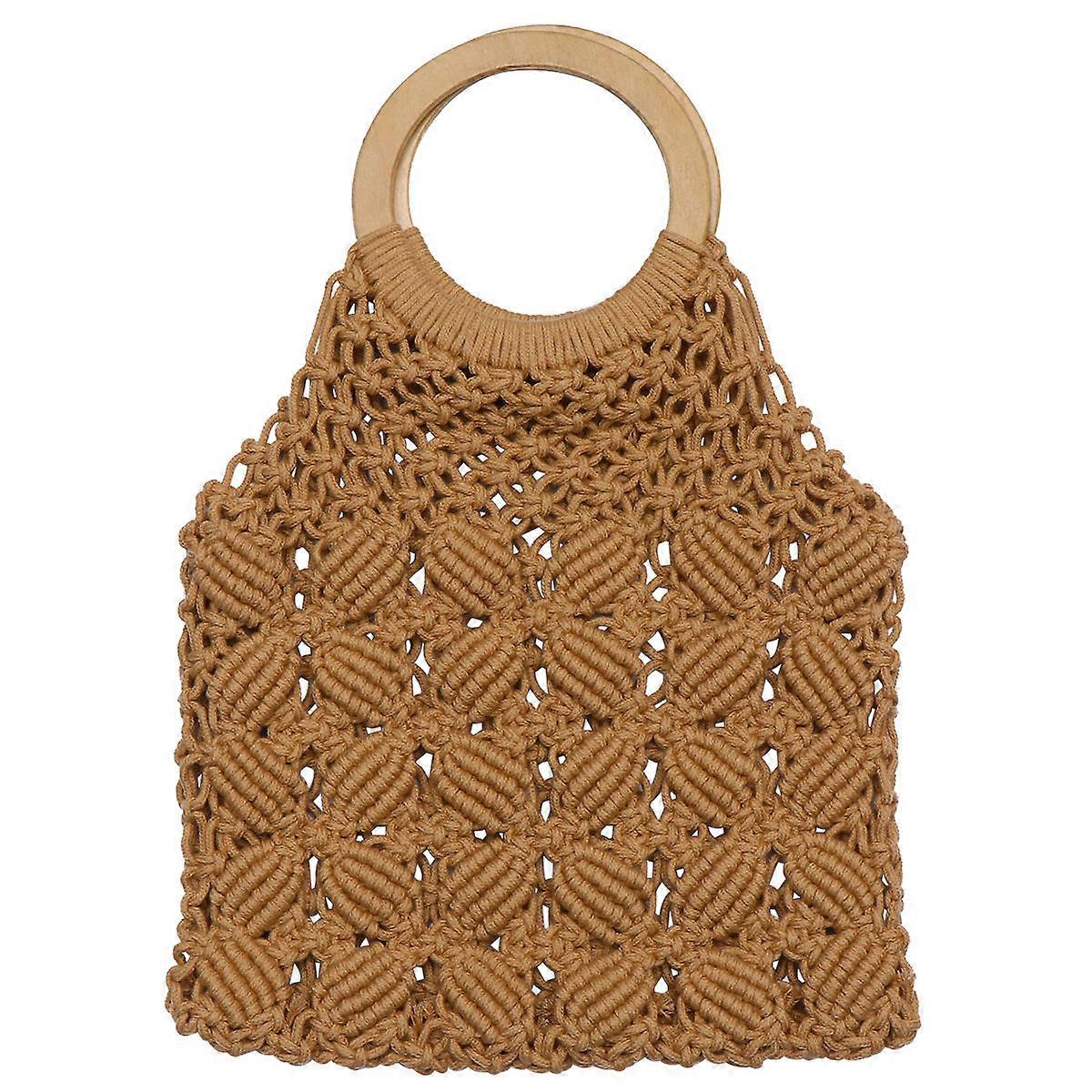 Light Brown Cotton Rope Weave Tote Bag for Women – Handmade Beach Handbag for Daily Use, Summer Outings, and Storage of Wallet, Phone, and Essentials