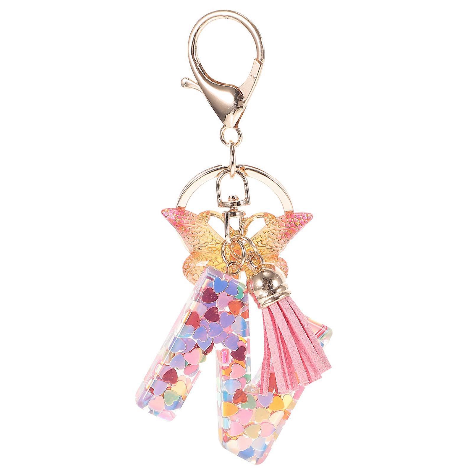 Cute Keychains For Backpacks Sequins Letter Charm Key Ring Wallet Purses Decorations Assorted Color 9x4x0.5cm 1Pcs
