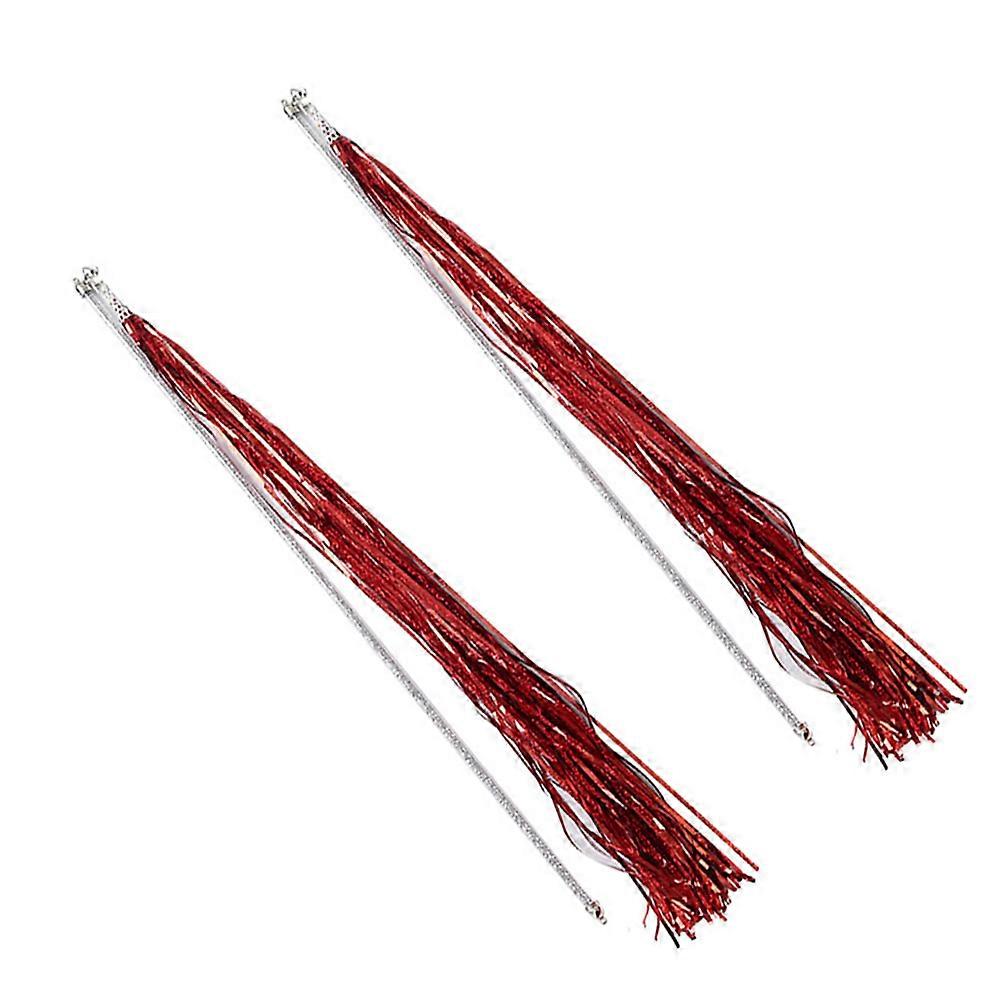 2 Pcs Cat Teaser with Plastic Handle and Colorful Ribbon Tassels for Interactive Home Play, Engaging Red Design