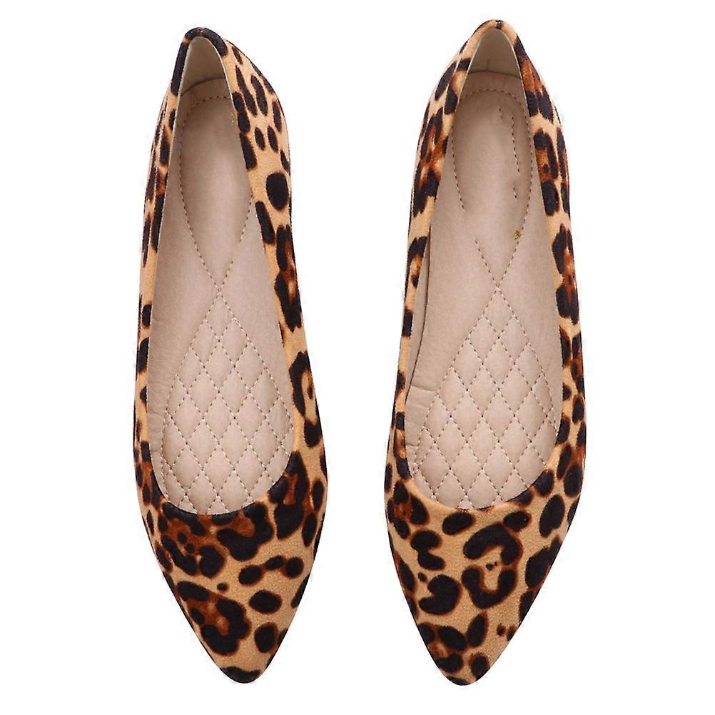 Ladies Leopard Print Shoes Flat-Heeled Pointed Elegant Design For Women Work Size 43 Suede 1 Pair