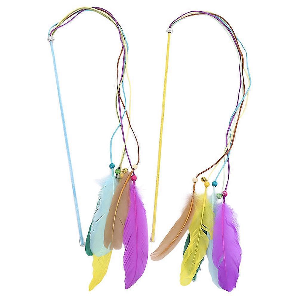 2Pcs Cat Teaser Toy Assorted Color Plastic Tassel for Indoor Entertainment and Exercise