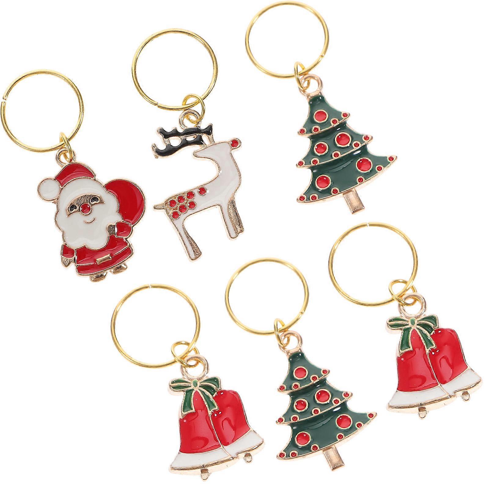 Christmas Party Decoration Glass Rings Charms Assorted Color Alloy 5.50X2.50X0.30CM 6 Different Styles 6Pcs