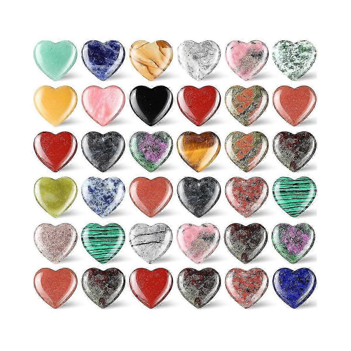36Pcs Heart Stone Worry Stone Healing Gemstone Crystal Bulk 0.8 Inch 20mm Assorted Mini Love Carved Stone