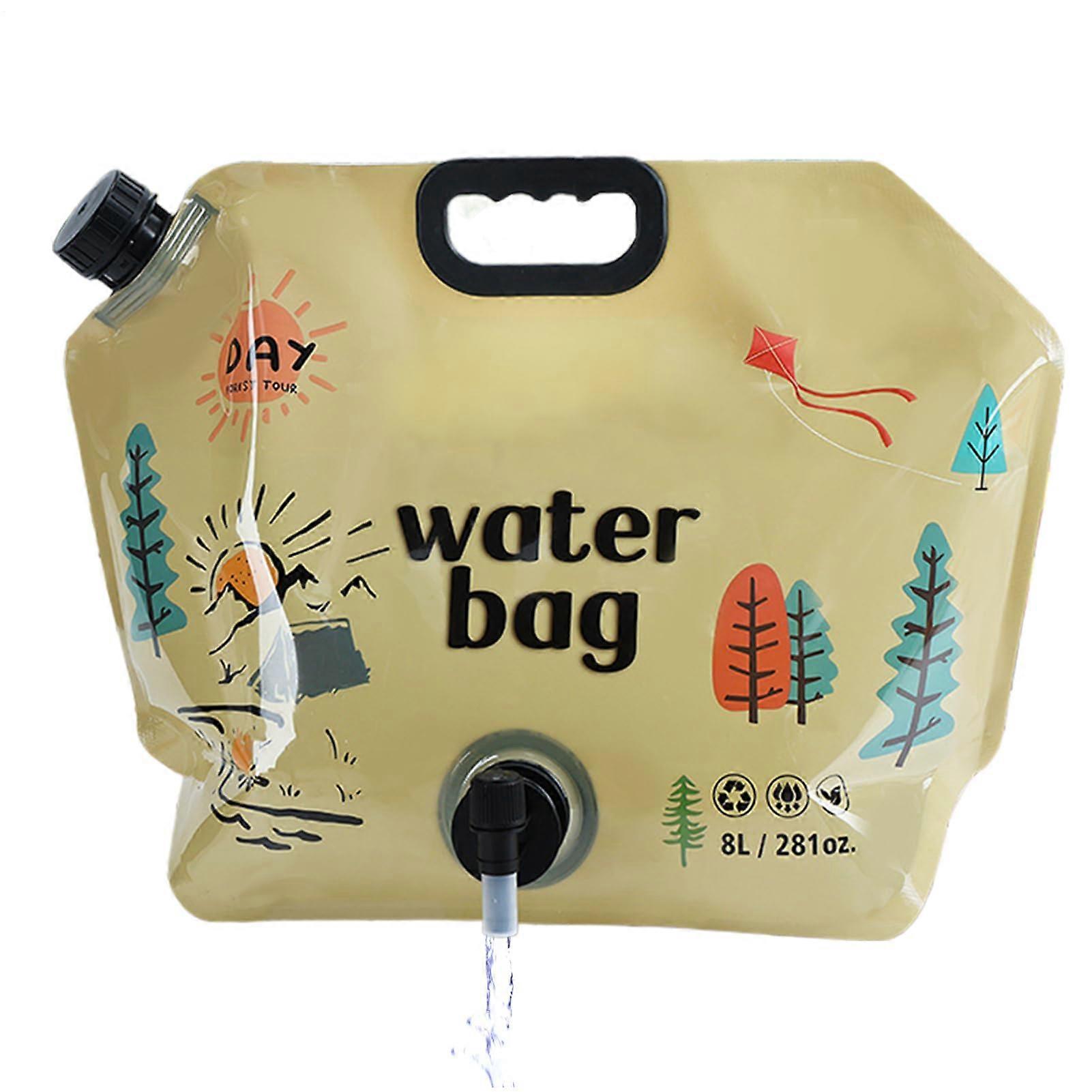 Camping Water Container 8L - Collapsible Drinking Water Reservoir with Faucet, Food-Grade Material, Durable Khaki Design