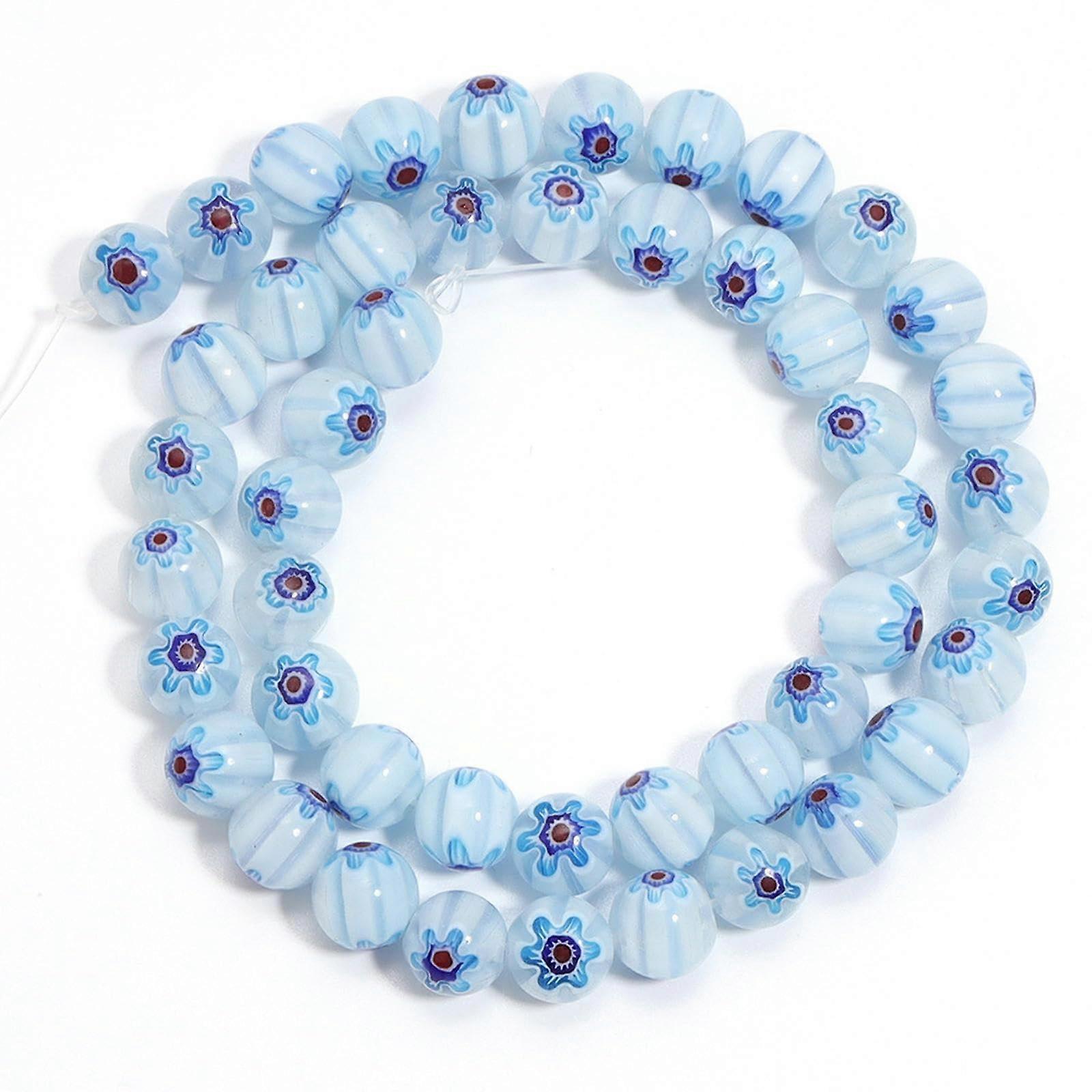 Handmade DIY bracelet beads – light blue red flower – diameter 6 mm