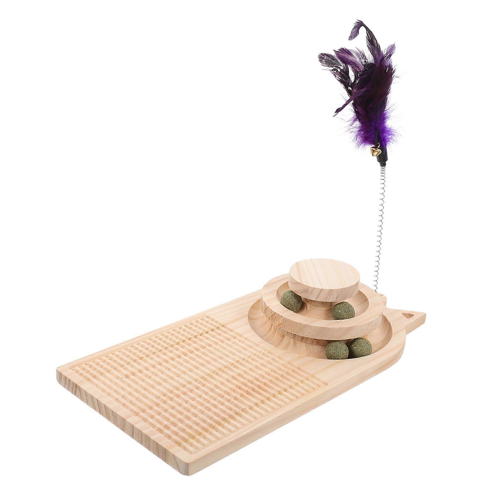 Wooden Cat Toy Interactive Scratching Board with Rotating Plate and Ball Track for Kittens Encourages Movement and NonSlip for Stability Random Color