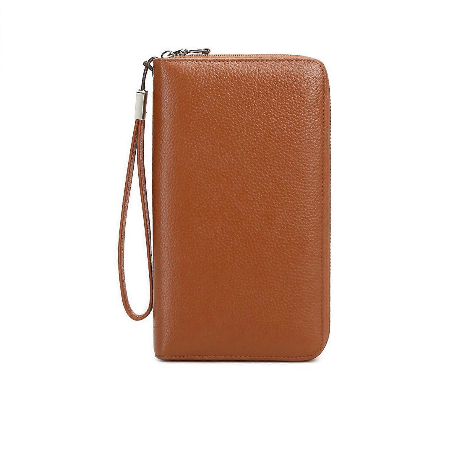 Ladies' leather wallet with zipper, fullgrain leather with protection, multiple card and bill compartments.