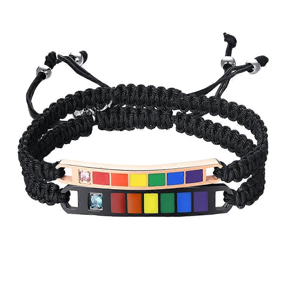 1 Pair Nylon Hand Ropes Adjustable Lovers Bracelets Rainbow Weaving Bracelets