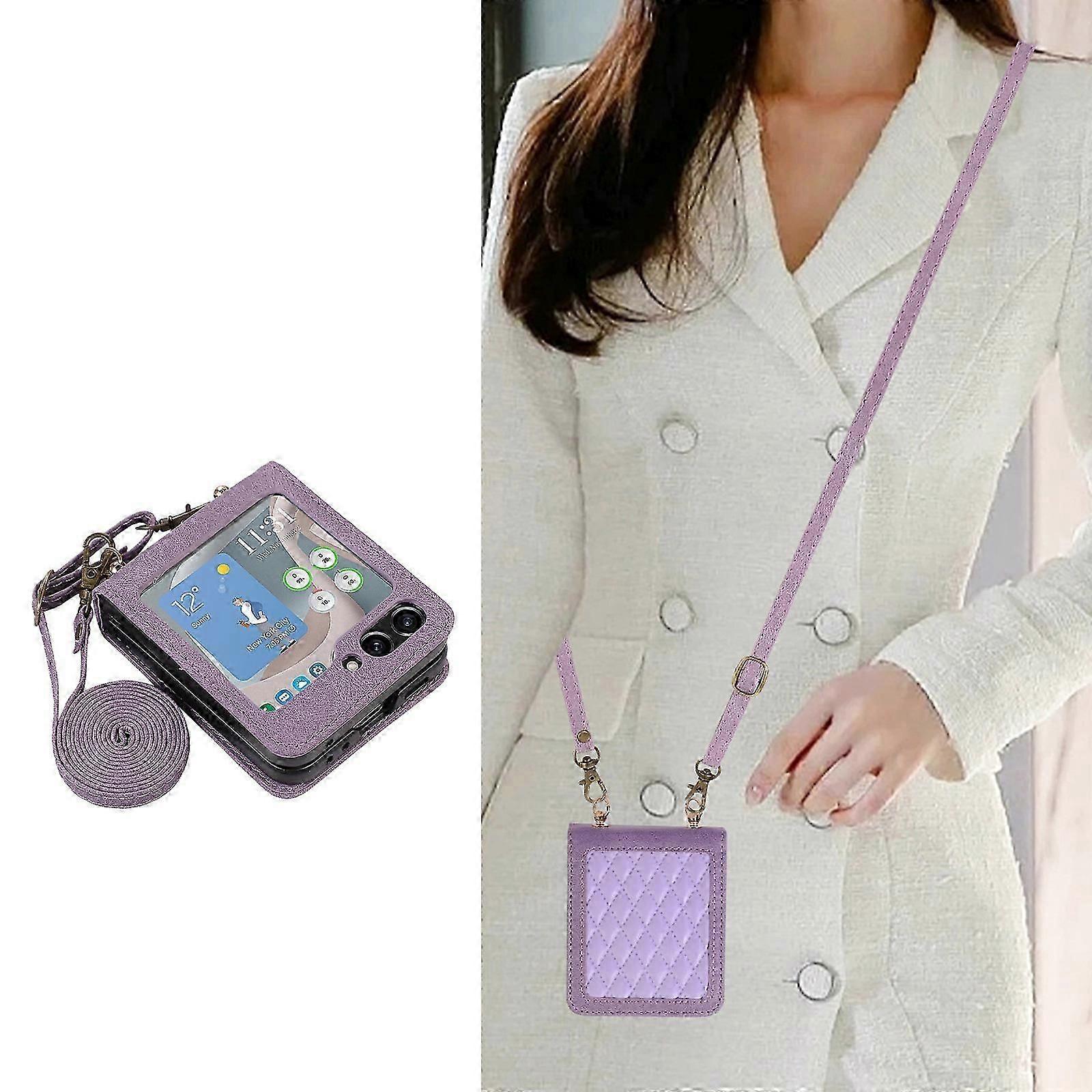 Samsung Z Flip 5 için Crossbody Cüzdan Kılıfı, Kart Yuvaları Ayarlanabilir Crossbody Fermuar Kapağı Çıkarılabilir Kordon Kayışı Flip Case