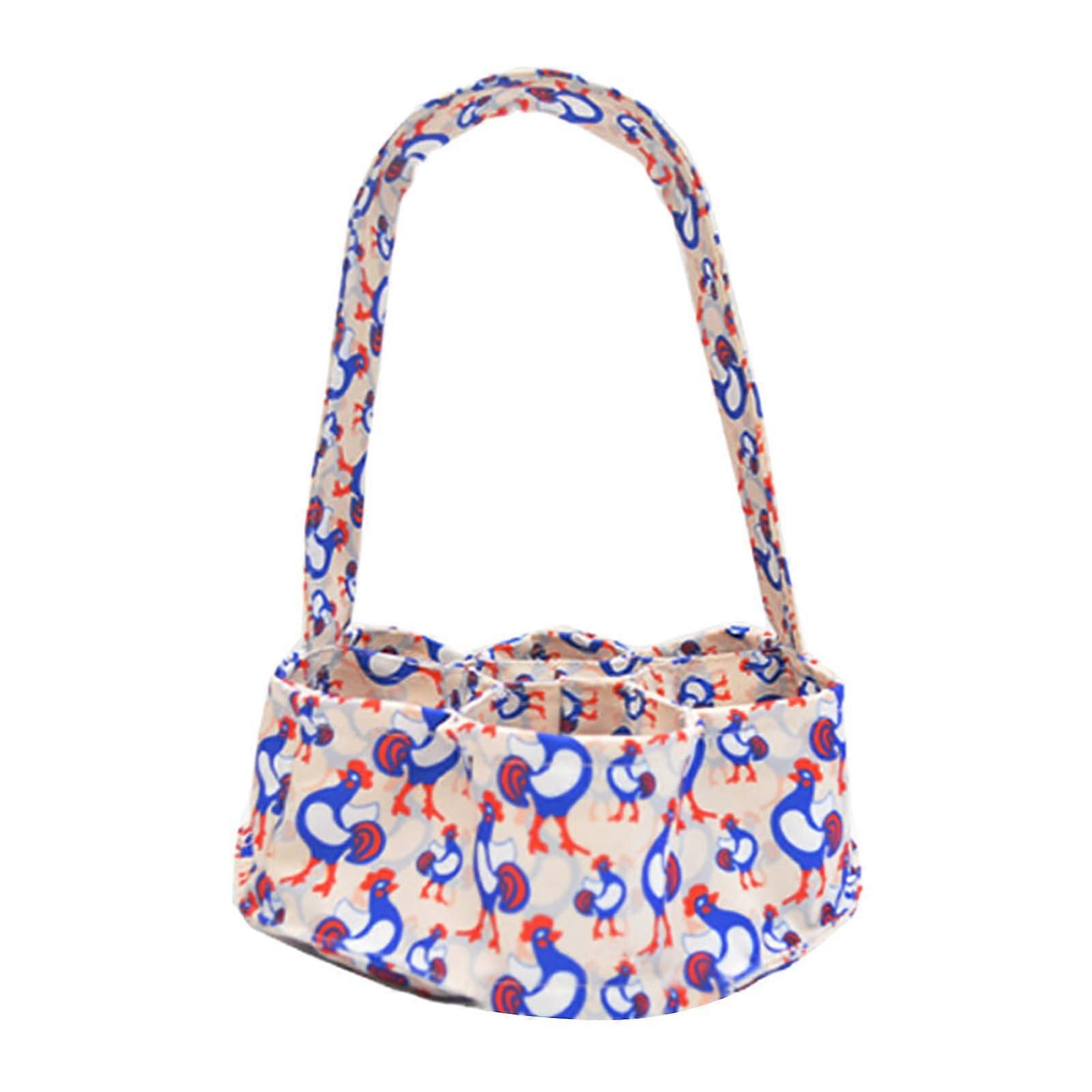Canvas egg collection basket with fashionable print and padded bottom for chicken and duck eggs at home and on the farm – Blue Chicken