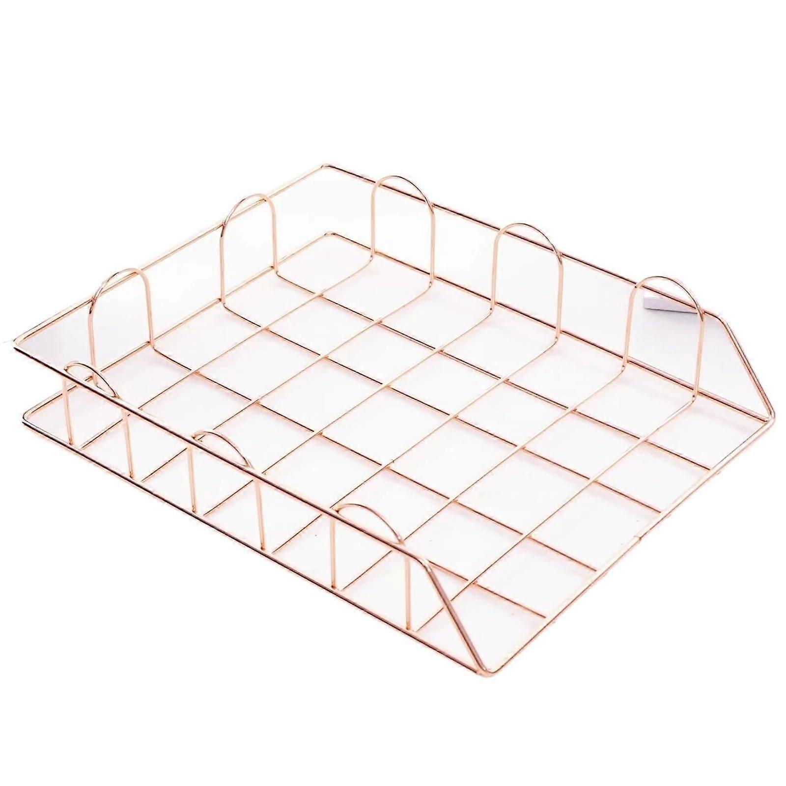 Metal Letter Tray, Stackable, Desk Organizer, File Organizer (Rose Gold)