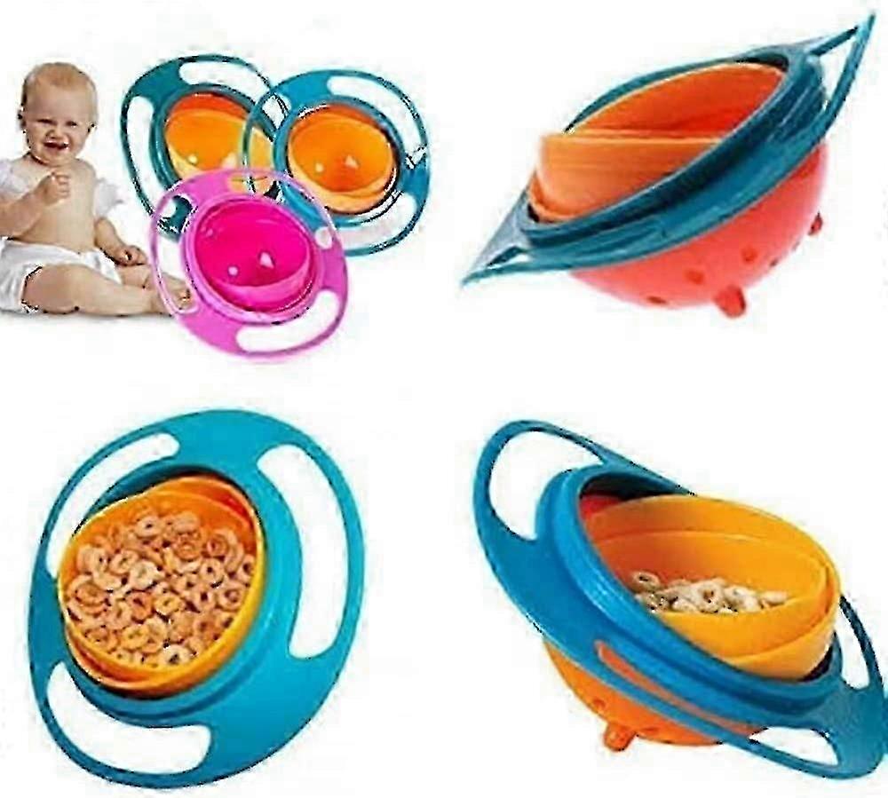 Spill Resistant 360 Degree Rotating Gyro Bowl With Lid For Toddlers And Kids