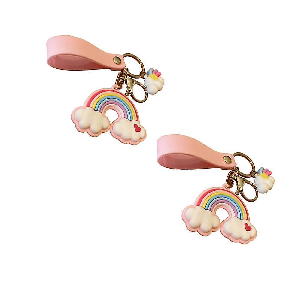 Purse Key Rings Silicone Rainbow Key Chain Decorative Accessory Pink 7.7X6.1cm For Bag Backpack 2Pcs