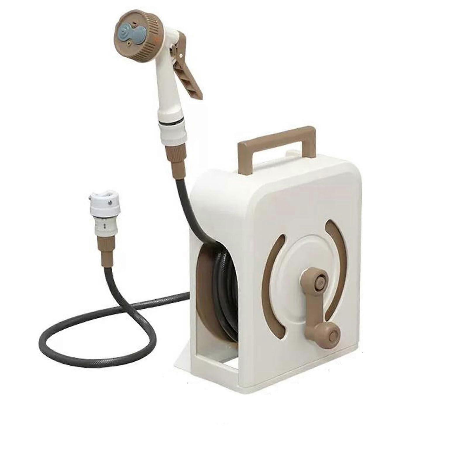 Water Pipe Storage Rack, Compact Hose Reel, 15 m/50 ft, White, Easy Rewind, Includes Nozzle, Hose and Connectors