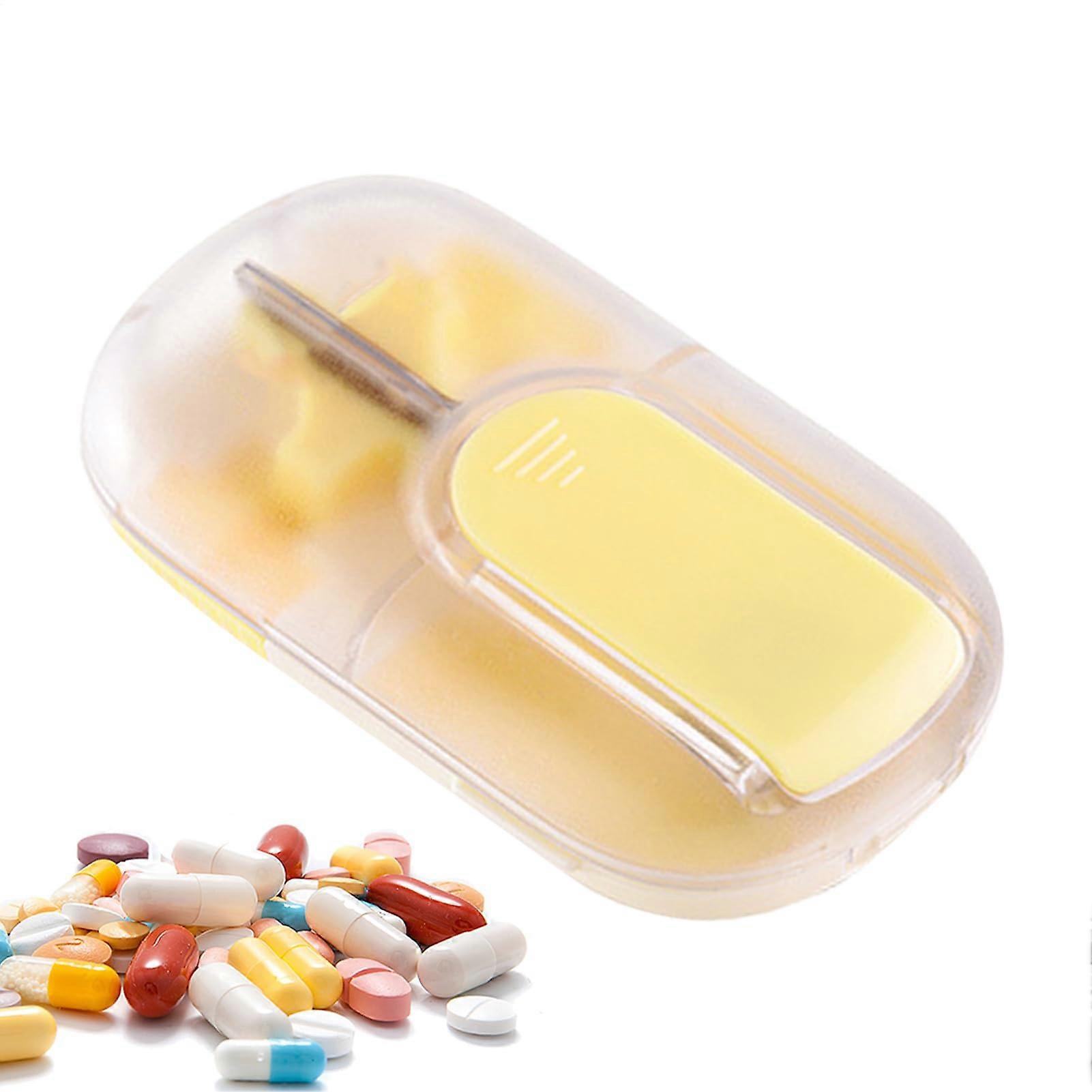Pill Splitter And Dispenser - Reusable Pill Organizer, Portable Medicine Storage Box, Yellow, For Home Travel Studio
