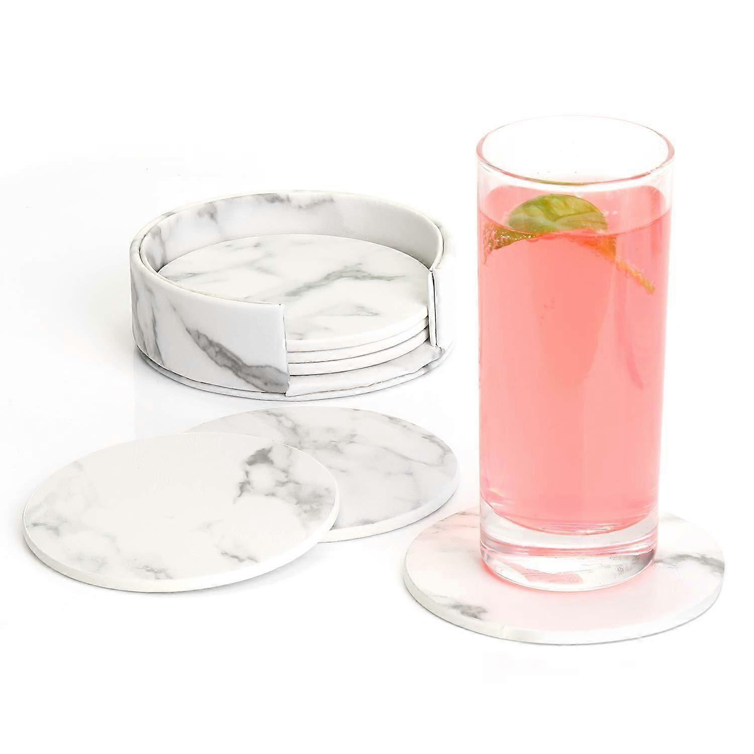 Leather Coaster with Holder 6-Piece Set Business Coaster (White)