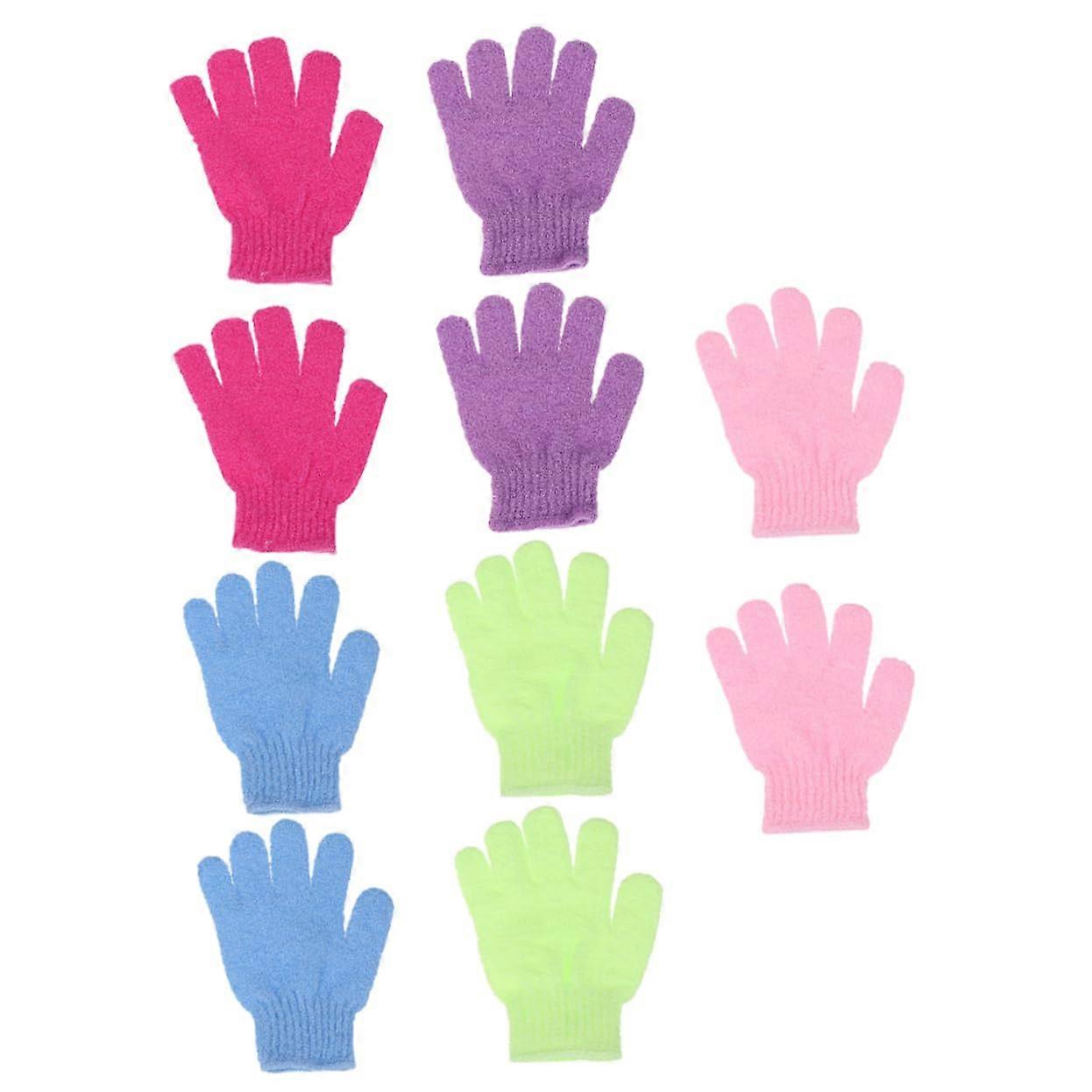 Bath Gloves Scrubbing Sponge Set of 10 Five Finger Exfoliating Nylon Shower Towels and Back Washers for Deep Cleaning