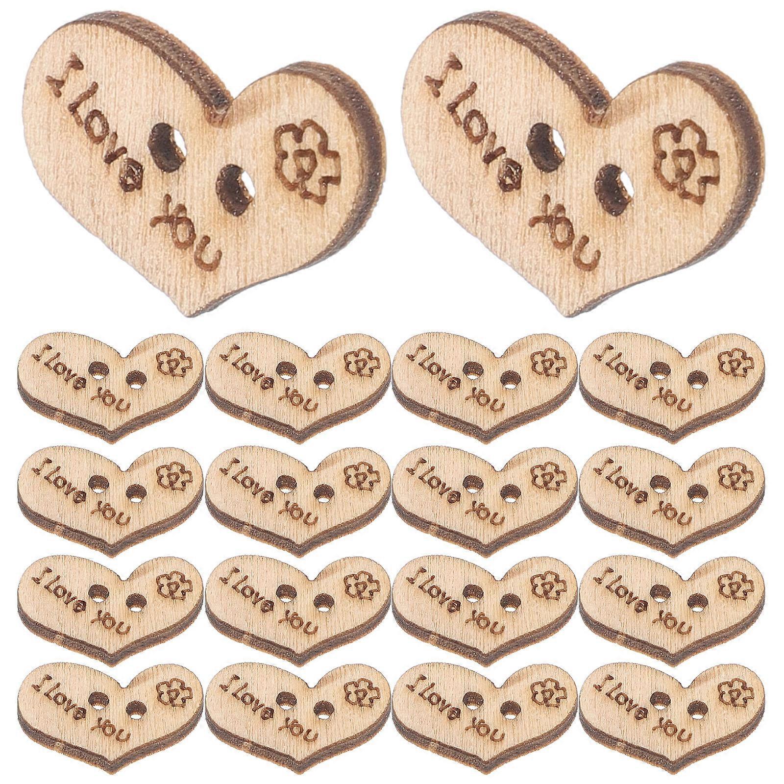 Sewing Buttons Assorted 100Pcs Heart Shaped Wooden Buttons Handmade Clothing Diy Projects Beige 1.5x1.1cm Laser Engraving