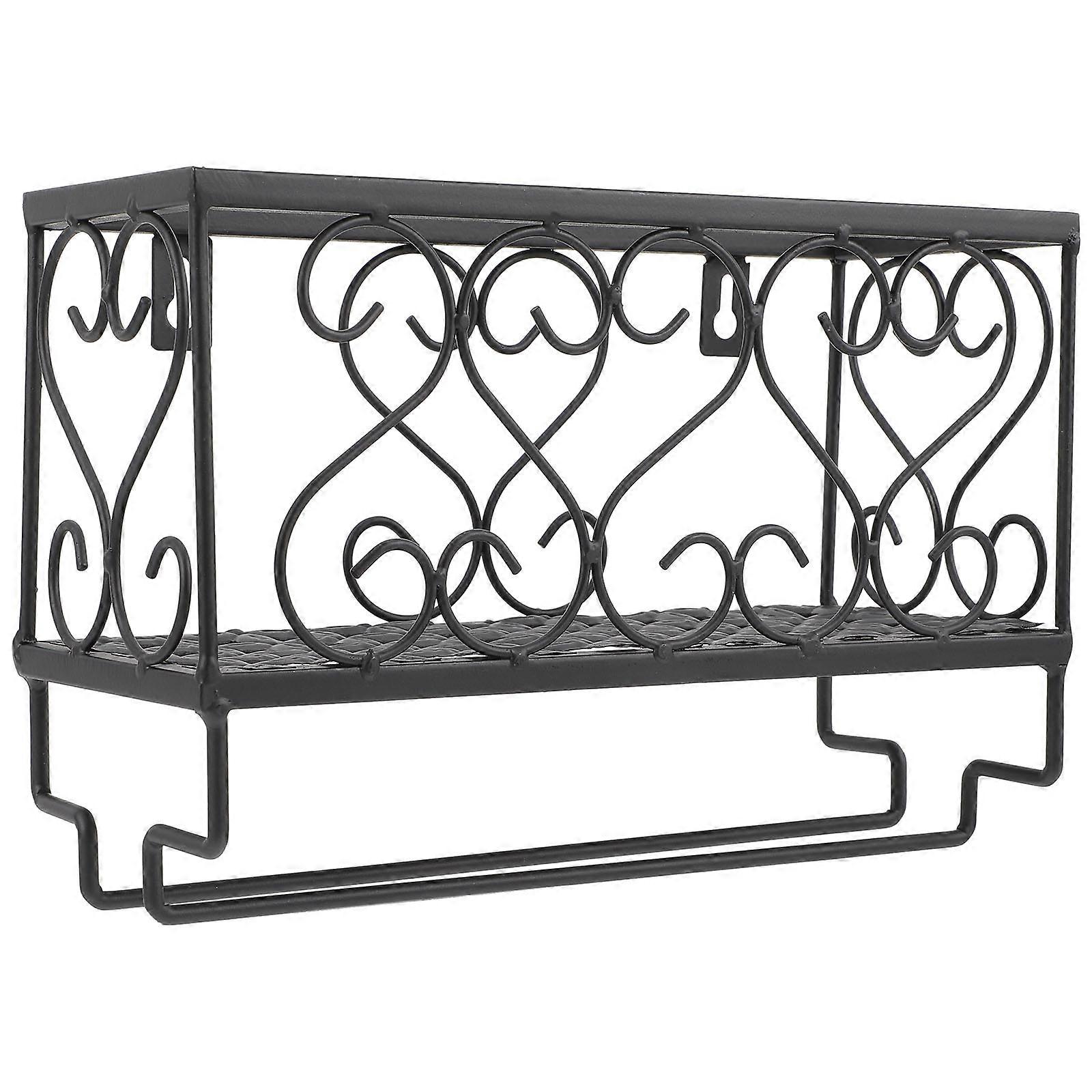 Simple Style Storage -Mounted Rack Kitchen Storage Holder Black 25x17cm Storage 1Pcs