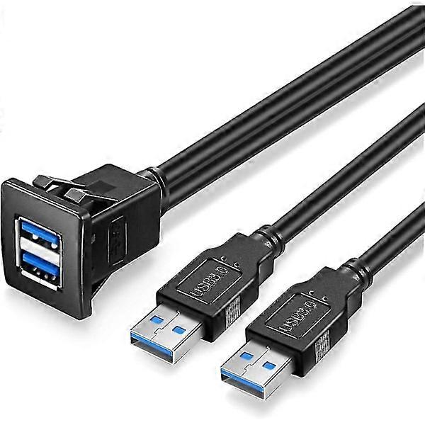 Dual USB3.0 Square Flush Mount - 2m 6ft USB 3.0 Extension Mount Dashboard Mounting