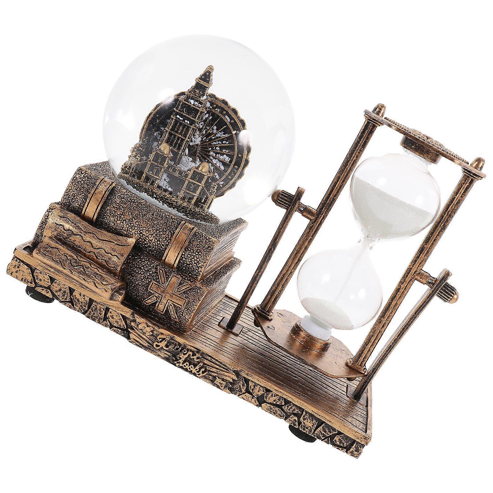 Vintage Resin Hourglass with Crystal Ball – Compact Retro Sand Timer for Home and Office Decoration – Unique Desktop Ornament Centerpiece
