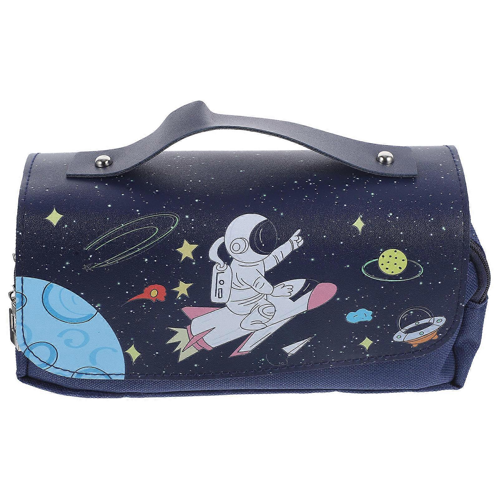 Multi-Space Pencil Case Adjustable Size Ideal For Daily Life And Academic Needs In Dark Blue Color With Lightweight Design 1Pack