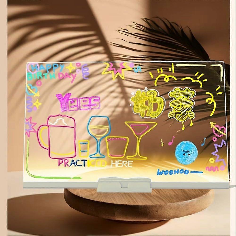 LED Acrylic Memo Board with Wipe Clean Surface, Adjustable Stand, 7 Color Pencils for Kids and Adults, Transparent Design