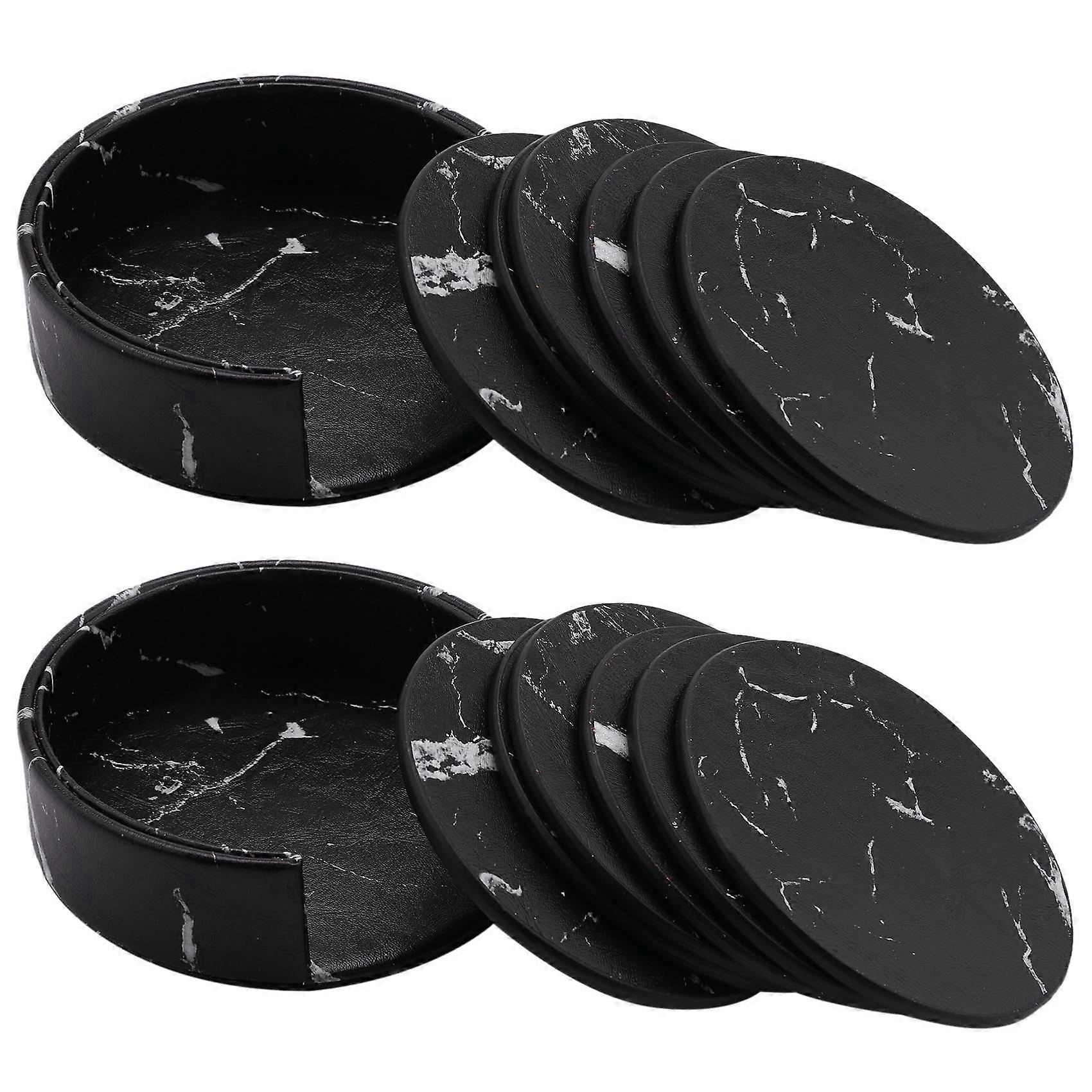Coasters for Drinks 12-Piece with Holder,Black Round Cup Mat Pad Set Of Use