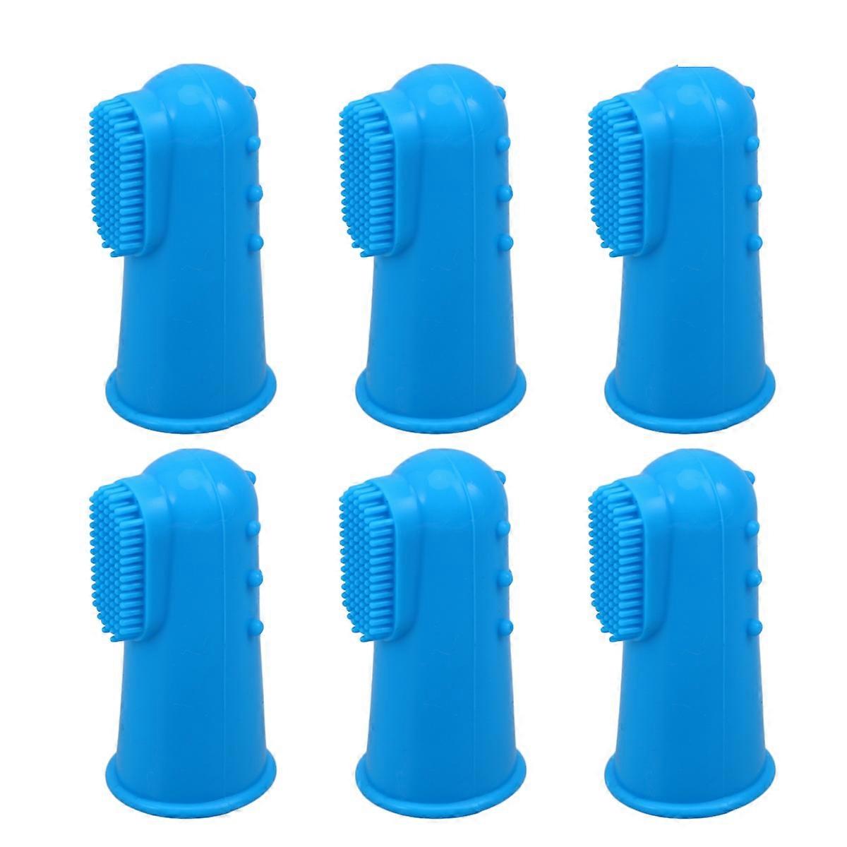 Durable Silicone Pet Finger Toothbrush for Brushing and Gum Massaging in Blue 6pcs