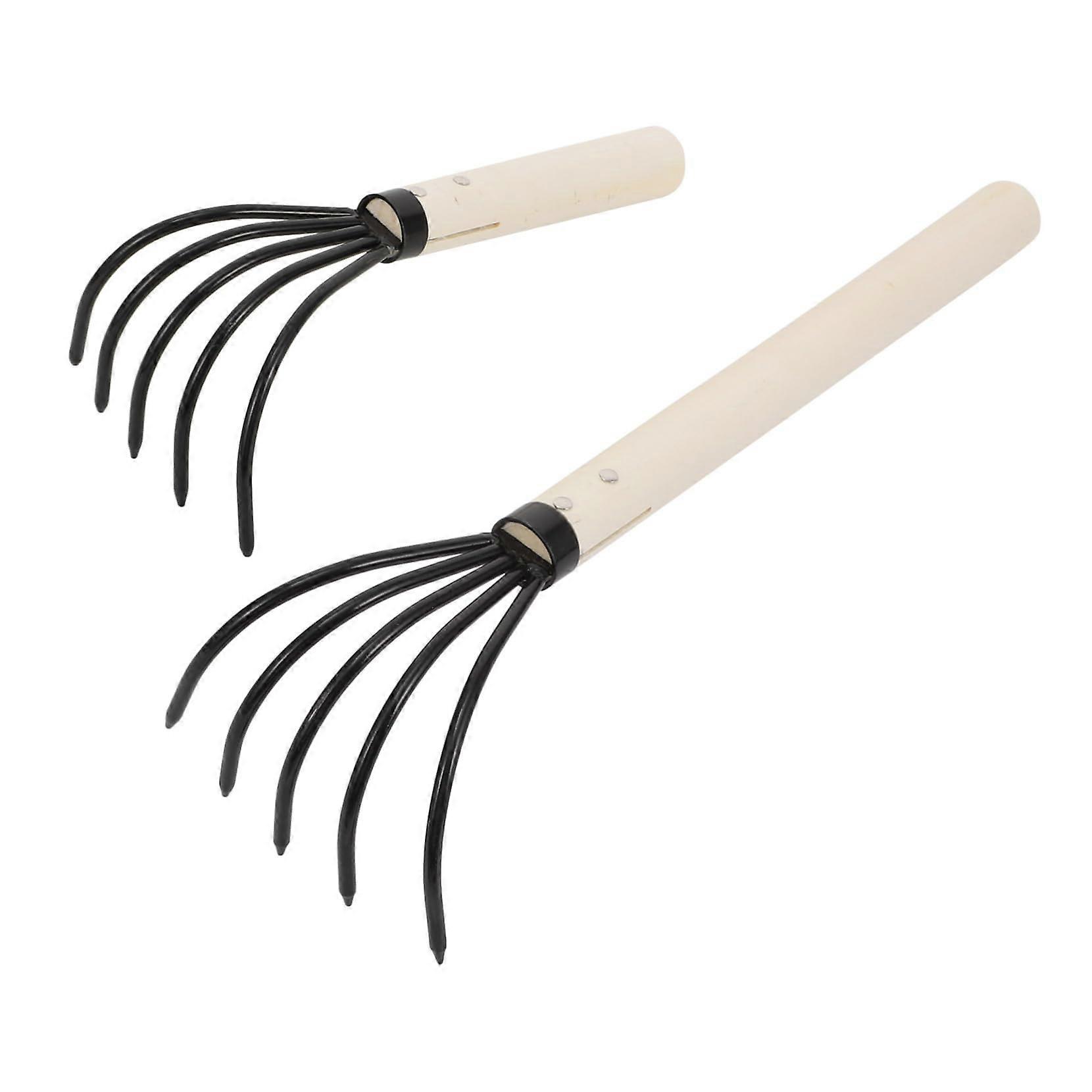 2 Pieces Carbon Steel Clam Rakes for Beach and Seafood, Versatile Tool for Digging Seafood and Clams with Wooden Handle