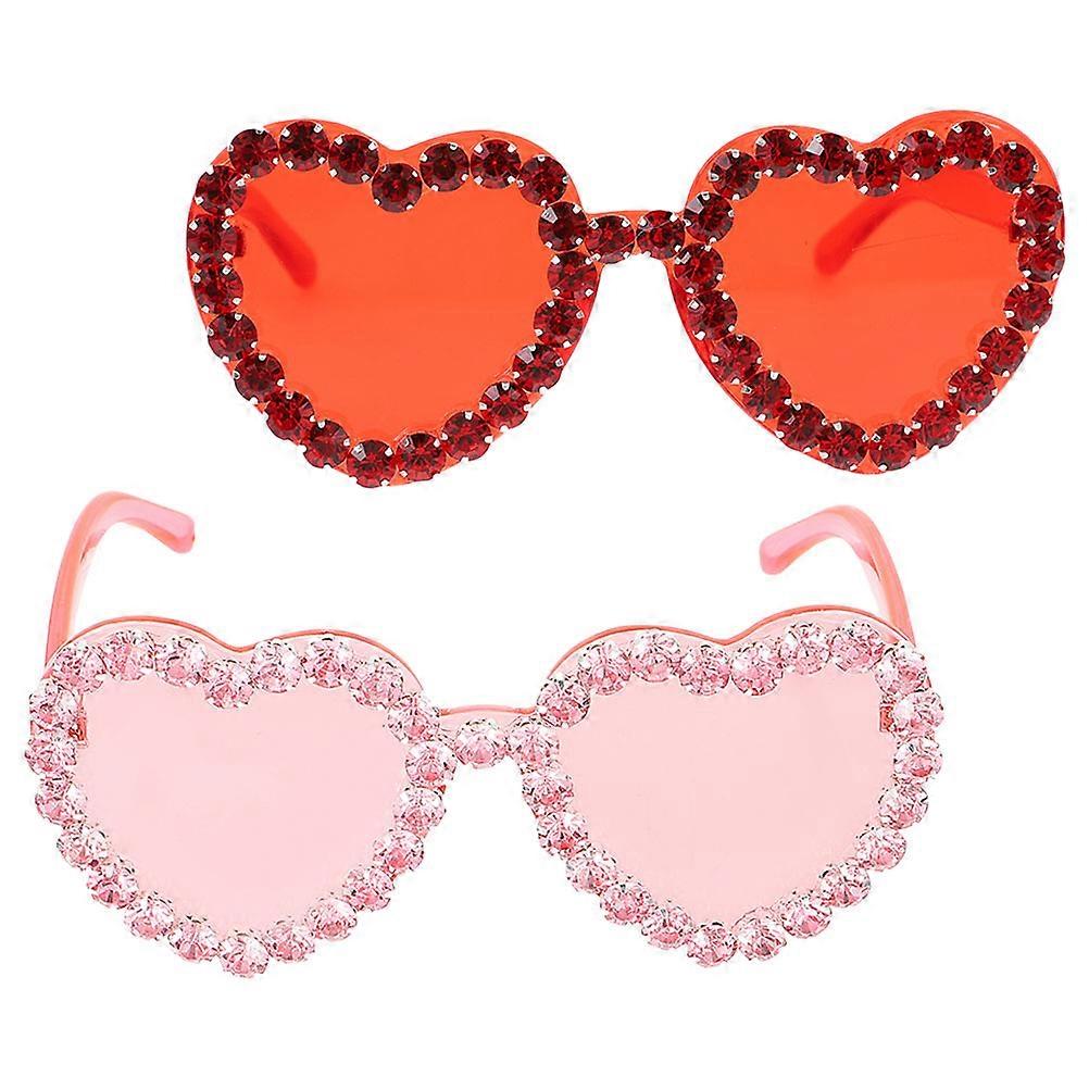 Heart Shaped Sunglasses for Women Lightweight Acrylic Summer Eyeglasses 2 Pcs Assorted Color