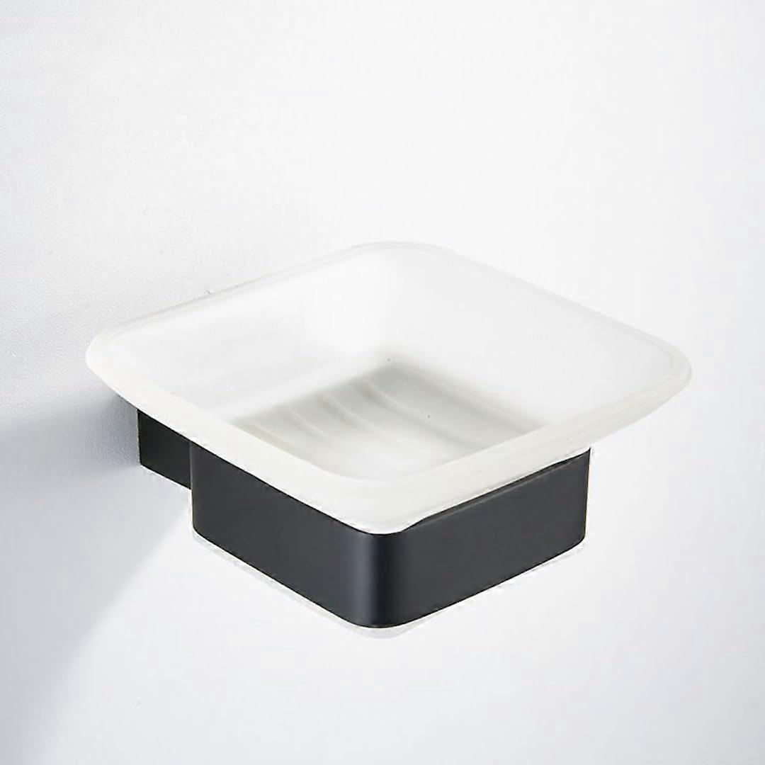 Badeværelsestilbehørssæt, mat sort finish, vægmonteret toiletpapirholder, håndklædeholder, hylde, børsteholder, badeværelsesbeslag (sæbeskål)