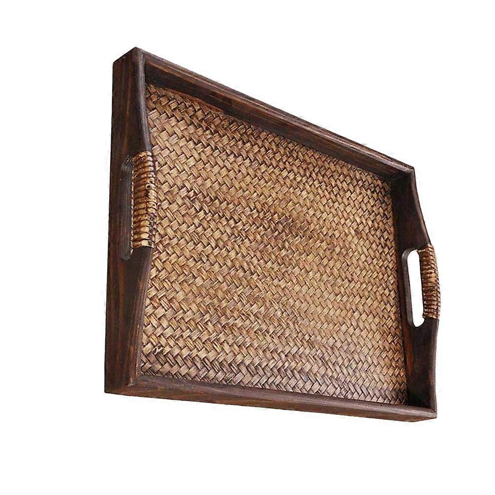 Brown Synthetic Rattan Weaving Tray for Storage Use with Smooth Edges and Design 1pc