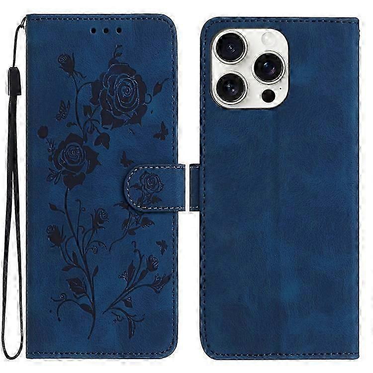 Compatible For iPhone 16 Pro Wallet Case Rose Pattern Imprinted Leather Flip Stand Phone Cover