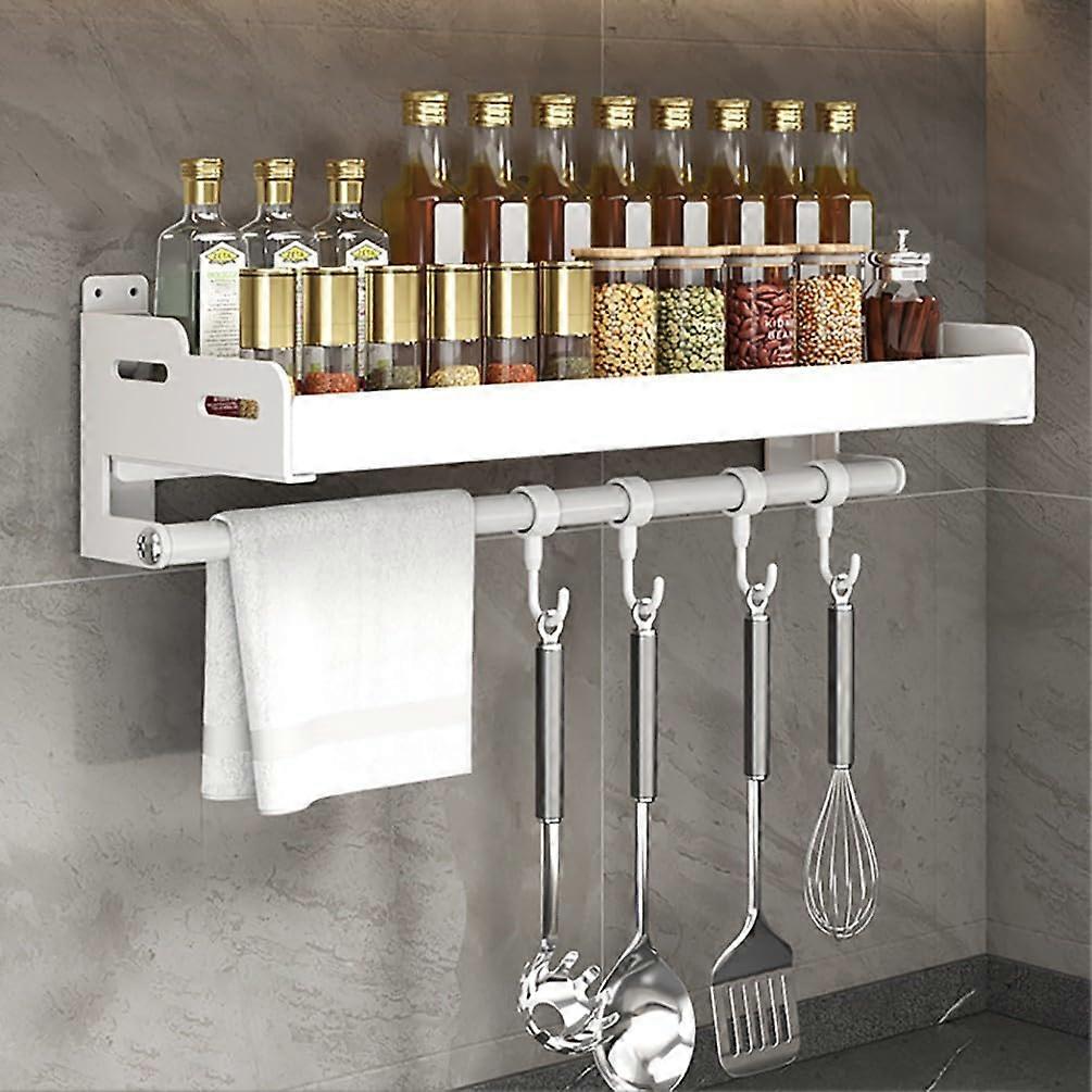Stainless steel spice rack with hooks, wallmounted for pantry, includes 5 shelves, modern kitchen accessory for efficient storage, 20 cm.