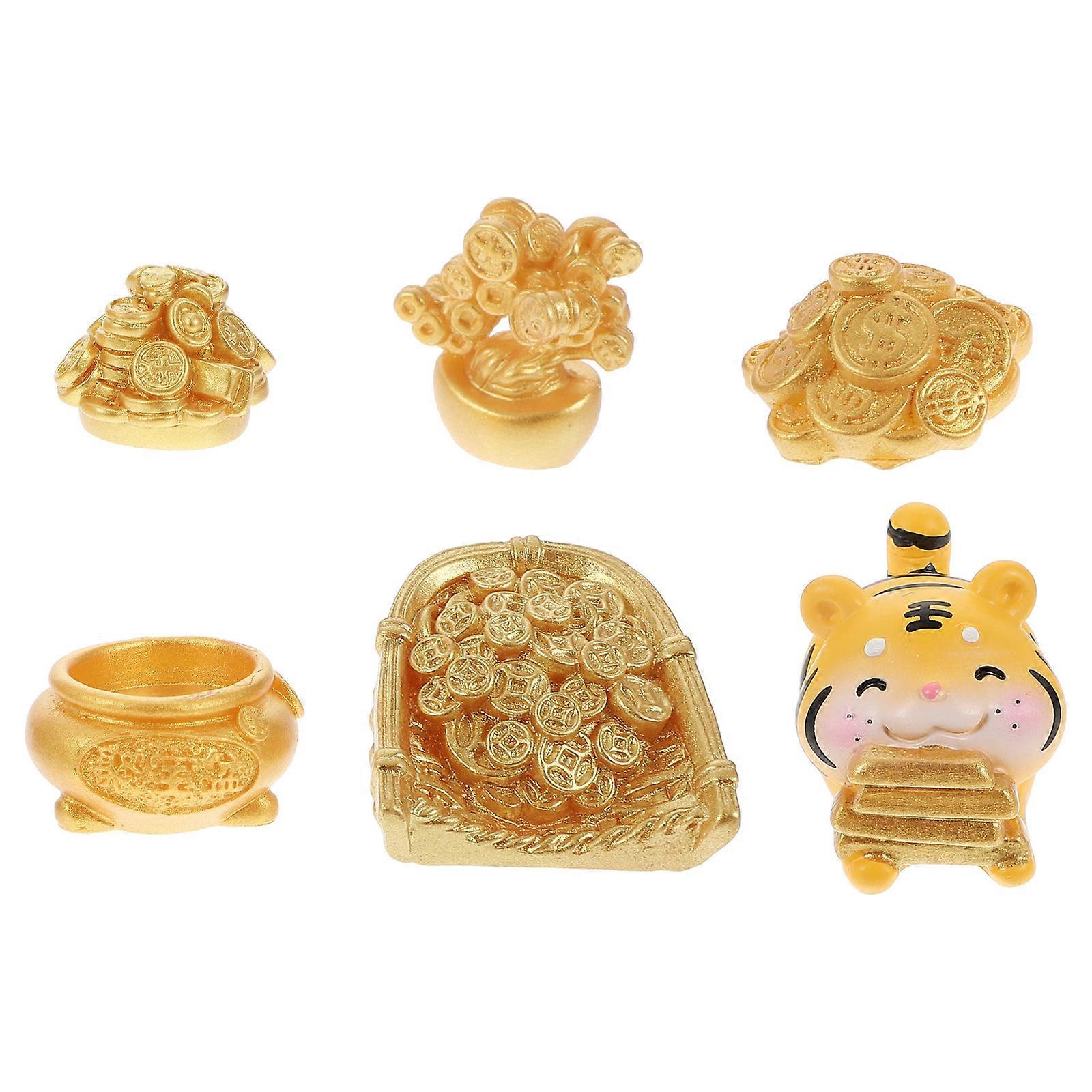 Resin Tiger Statues for Home Use Assorted Color Lightweight Durable 6 Pieces