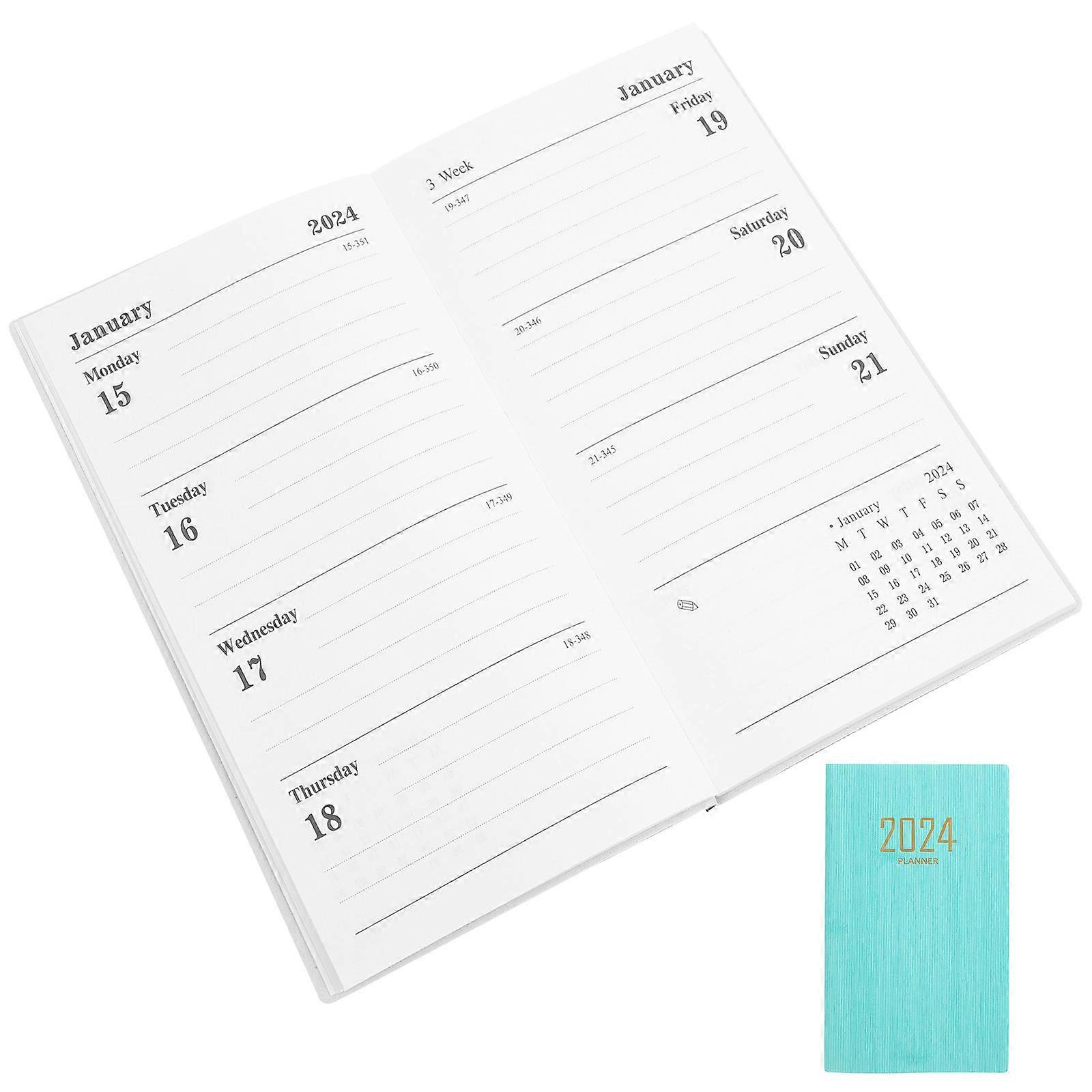 English Schedule Book Planner Notepad in Green Artificial for Writing Use Small Size 5.83 x